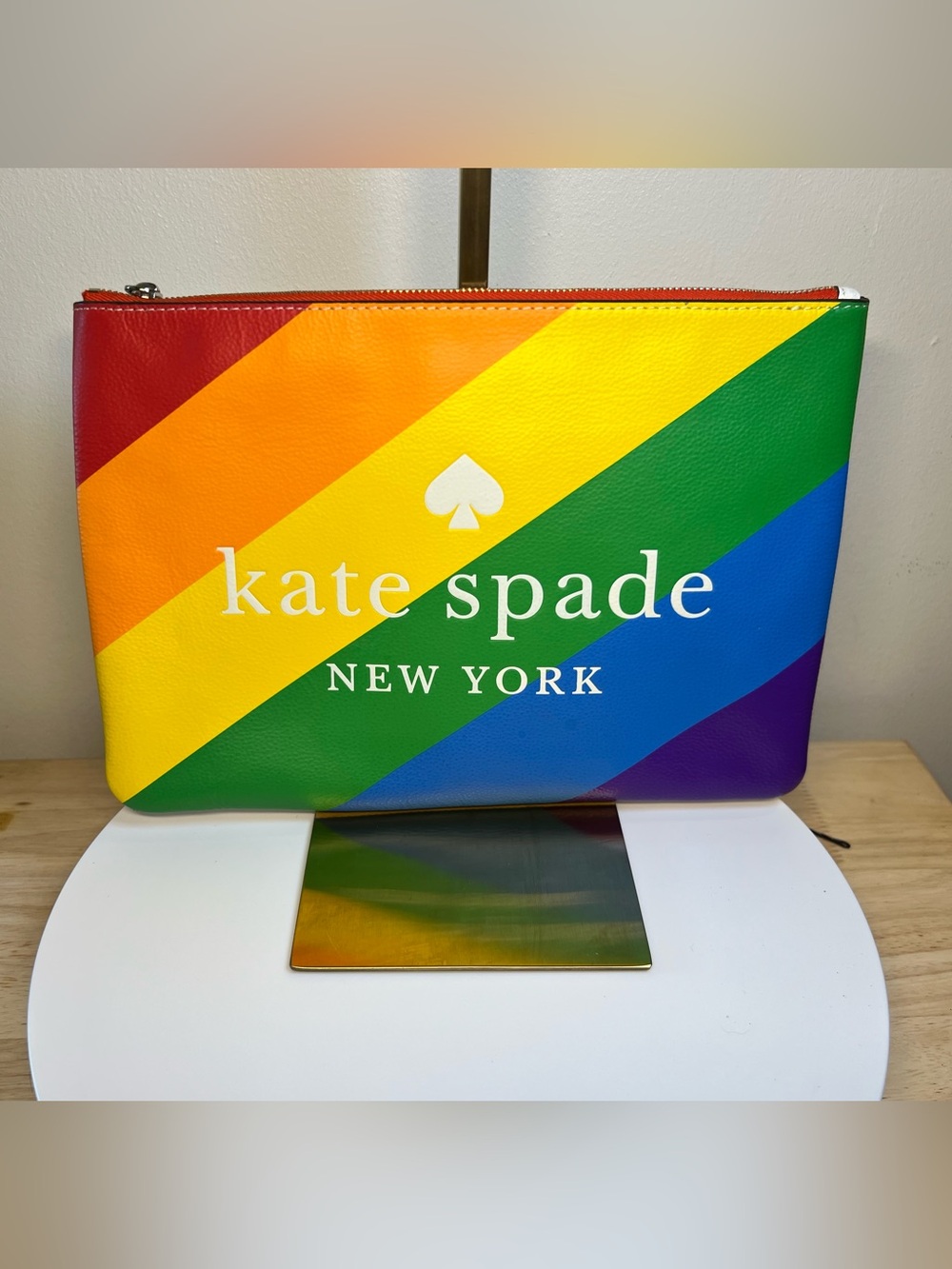 kate spade Rainbow Stripe Logo Pouch in Multi like new